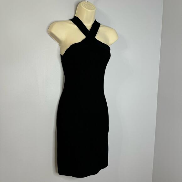 Babaton Sculpt Knit Criss Cross Dress Ribbed Halter Black Stretch Small - Picture 8 of 12